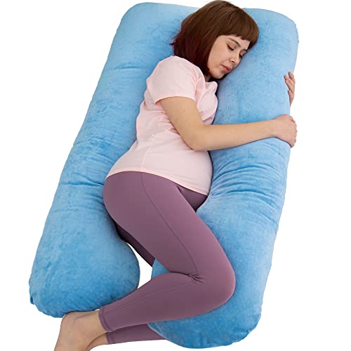 MOON PINE Pregnancy Pillow, U Shaped Full Body Pillow for Maternity Support, Sleeping Pillow with Cover for Pregnant Women (Blue)