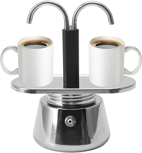 LIZEALUCKY Stainless Steel Moka Pot, Stovetop Double Spout Espresso Maker, Classic Italian Style Coffee Machine,Dark And Rich Brew Flows in Minutes,No Frill Operation,Use on Stove at Home or Camping