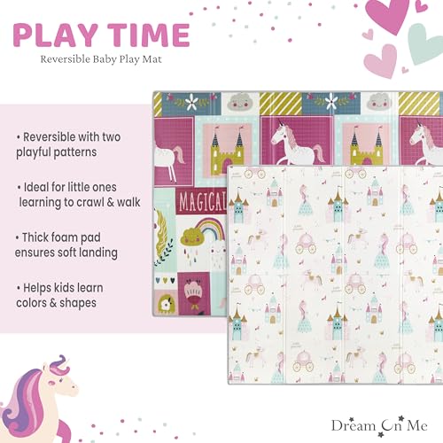 Dream On Me Play Time Reversible Baby Playmat, Foldable Extra Large Thick Foam Crawling Playmats for Toddlers, Waterproof Portable Playmat for Babies