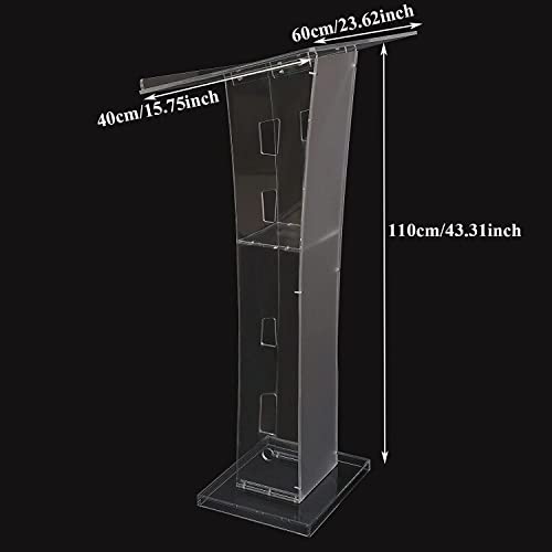 Clear Podium Stand Acrylic Pulpits for Churches Professional Portable Presentation Podium Lectern with Wide Reading Surface for Restaurants Office and Classrooms (43in Height, Clear)
