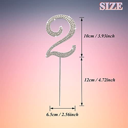 Cake Topper Silver Metal Number 2, Diamond Cake Decoration with Sparkle Rhinestone for Birthday Wedding Anniversary Party