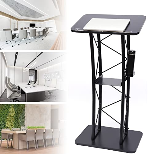 Curved Metal Lectern Podium,Floor Standing Speaking Lectern Pulpit Desk, Slanted Top, PS Plate +Iron+MDF, Multi-purpose Conference Pulpit Podium