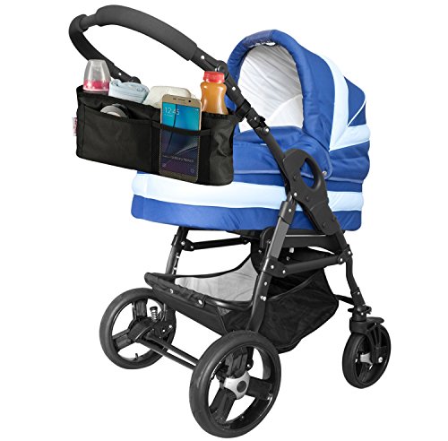 KidLuf Universal Stroller Organizer Bag 2 Cup Holders & Accessories Storage Bag for Strollers - With Front Pocket for Cell Phone (Black)