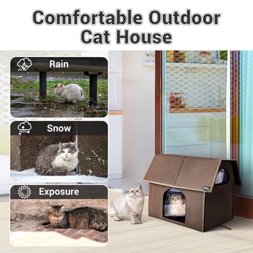MIU Color Outdoor Cat House, Upgraded Large Weatherproof Cat Houses for Outdoor/Indoor Cats, Insulated Feral Cat Shelter with Removable Soft Mat, Easy to Assemble