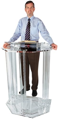 Kingdom Faceted Column Style Acrylic Lectern or Podium | Modern, Contemporary Acrylic Lectern for Churches, Schools, and Offices