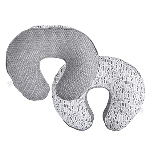 Boppy Nursing Pillow Luxe Support, Gray Brushstroke Pennydot, Ergonomic Nursing Essentials for Bottle and Breastfeeding, Firm Fiber Fill, with Soft Removable Nursing Pillow Cover, Machine Washable