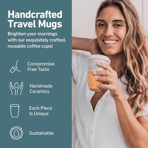 NOVA CERAMICS Grapefruit 12oz Travel Mug - To Go Coffee Tumbler With Lid - Microwave & Dishwasher Safe - Unique Design - Modern Style - Reusable - Adults