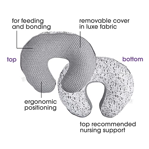 Boppy Nursing Pillow Luxe Support, Gray Brushstroke Pennydot, Ergonomic Nursing Essentials for Bottle and Breastfeeding, Firm Fiber Fill, with Soft Removable Nursing Pillow Cover, Machine Washable