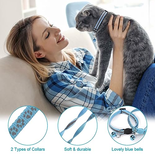 Bosose 2 Pack Cat Collar with Bells, Reflective Collars for Cats with Breakaway Safety Buckle, Nylon