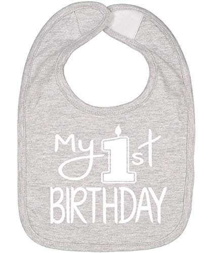 Aiden's Corner Handmade Cute Baby Boy Girl First Birthday Smash Cake Bibs - My 1st Birthday Bib (White Heather)