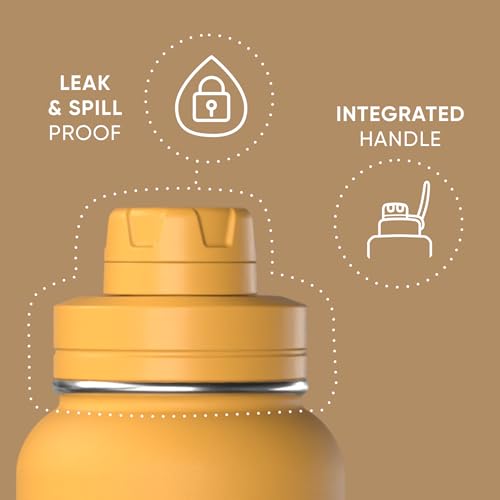 Hydrapeak 32oz Sport Insulated Water Bottle with Chug Lid, Leak & Spill Proof, Keeps Drinks Cold for 24 Hours, Hot for 12 Hours, Premium Stainless Steel Water Bottles (32oz, Tangerine)