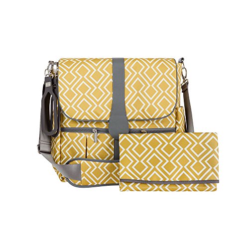 JJ Cole Backpack Diaper Bag with No Slip Grips and Multiple Pockets, Citrine Lattice