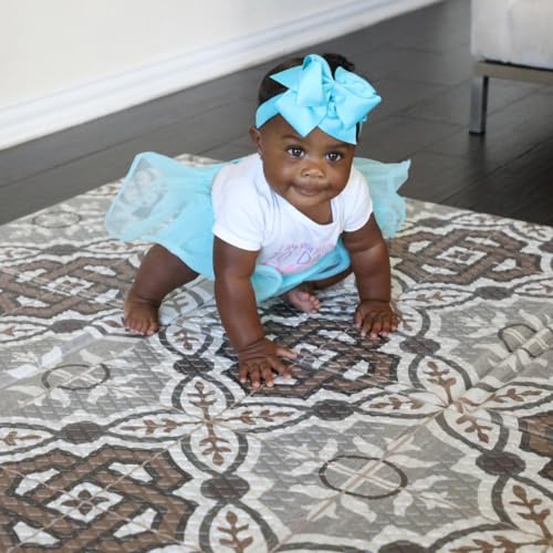 Toddleroo by North States - Superyard Folding Mosaic Baby Play Mat: Foldable Play Mat for Floors - Extra Large Playmat for Tummy Time - Indoor & Outdoor Use