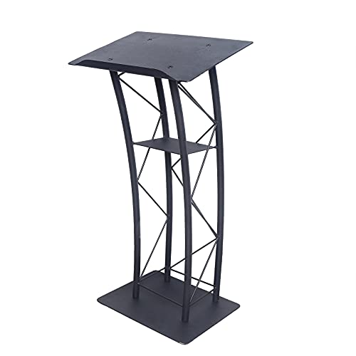 Metal Black Podium, Lectern with Curved Design 47-Inch Tall Pulpit for Schools, Churches, Meeting Rooms Black Curved Podium
