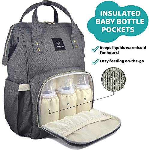 Diaper Bag Backpack for Mom and Dad - Unisex Baby Backpack Diaper Bag with Stroller Straps - Multifunctional, Waterproof, and Stylish Diaper Backpack - Grey