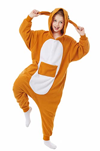 CANASOUR Kangaroo Costumes Kids Christmas Halloween Anime Cosplay Animal One Piece Onesie Pajamas 4T Girls Boys (4T, Kangaroo Orange)