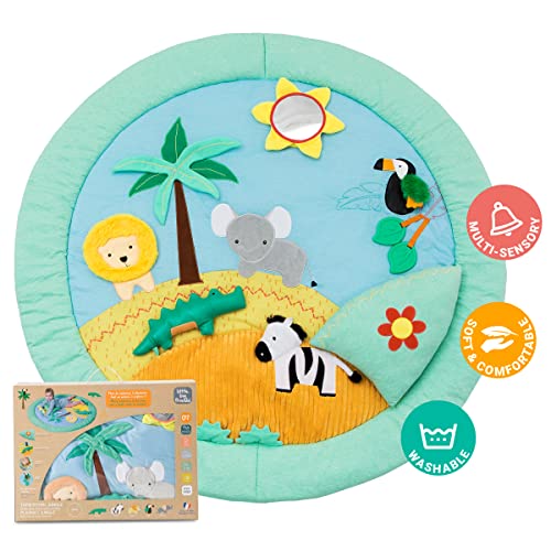 Little Big Friends Round Baby Activity Playmat – Multi-Sensory Tummy Time Gym | Develops Motor Skills & Sensory Awareness | Jungle Theme