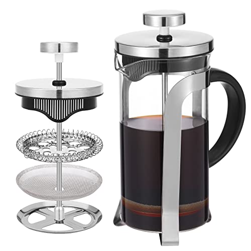 French Press Coffee Maker Carafe Coffee Presser Heat Resistant Glass with 3 Level Filtration System Stainless Steel Brews Coffee and Tea Press 12 Oz