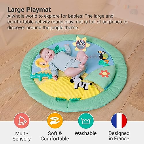 Little Big Friends Round Baby Activity Playmat – Multi-Sensory Tummy Time Gym | Develops Motor Skills & Sensory Awareness | Jungle Theme