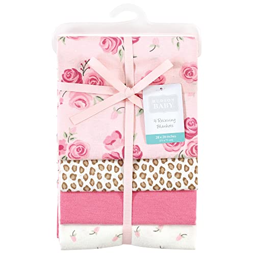 Hudson Baby Unisex Baby Cotton Flannel Receiving Blankets, Blush Rose, One Size