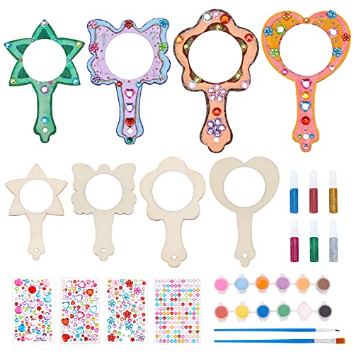 WEBEEDY 12 Sets Wooden Princess Mirror Craft Kit to Paint and Decorate, Mini Mirror Arts and Crafts Activities for Princess Parties, Projects or Home Crafting