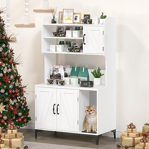 GOCAPTAIN Hidden Cat Box Enclosure with Shelf Storage, Sturdy Wood Cat Washroom Furniture, White