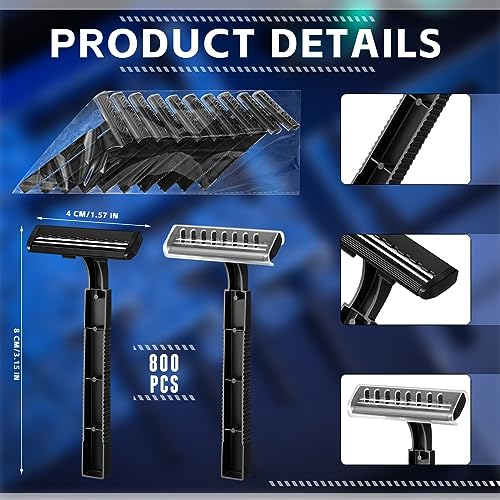 Jutom 800 Pcs Twin Blade Disposable Razors Bulk for Men Women Homeless Stainless Steel Shaving Razor with Clear Safety Cap for Hotel Travel Camping Charity Apartment