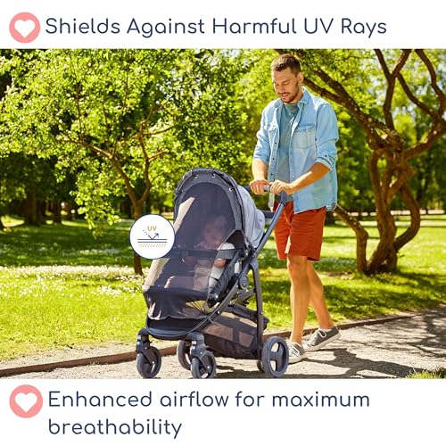 IntiMom Stroller Sun Shade - Universal UV Protection Cover for Strollers Sunshade with See Through, Clip-On Sun Blocker, Sun Shield for Baby, Breathable Adjustable Fit, Full Coverage, Large
