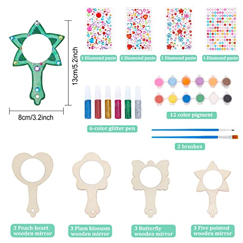 WEBEEDY 12 Sets Wooden Princess Mirror Craft Kit to Paint and Decorate, Mini Mirror Arts and Crafts Activities for Princess Parties, Projects or Home Crafting
