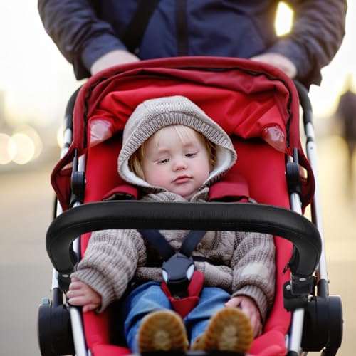 Toddmomy Baby Stroller armrest Black PU Leather Bumper, Universal Handle, Detachable Stroller Rod, Replacement Stroller Bumper