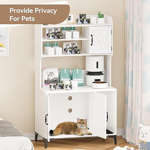 GOCAPTAIN Hidden Cat Box Enclosure with Shelf Storage, Sturdy Wood Cat Washroom Furniture, White