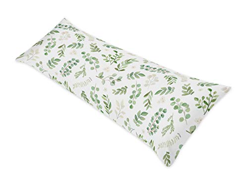 Sweet Jojo Designs Floral Leaf Body Pillow Case Cover (Pillow Not Included) - Green and White Boho Watercolor Botanical Woodland Tropical Garden