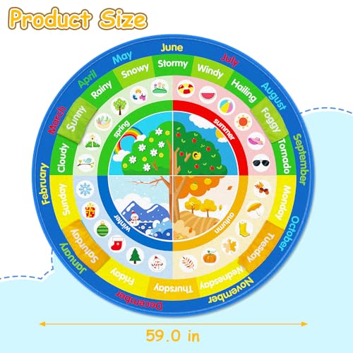 Baby Crawling Play Mat for Floor, Cotton Educational Tummy Time Area Rug for Learning Month Weather Season, Round Non-Slip Super Soft Playmat for Playing Gym Activity for Infants Toddlers