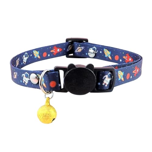 Adjustable Cartoon Patterns Cat Dog Collar with Bell (Spaceships)