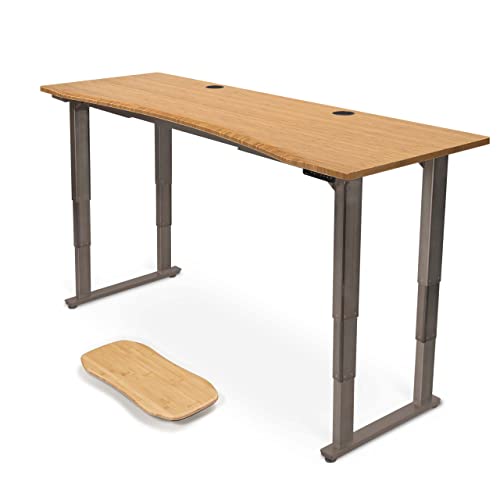 Uplift Bamboo Curve (80 x 30 inch) Electric Standing Desk V2 (Indus.) 4-Leg Adjustable Stand Up Desk, Advanced Keypad, Wire Grommets, Wire Management Tray, Bamboo Rocker-X Board
