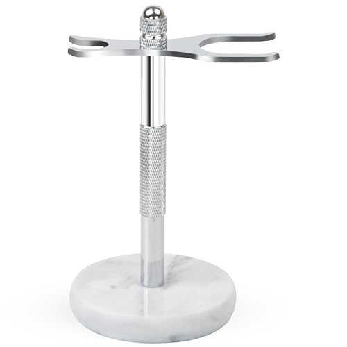 NUOYIA Razor and Brush Stand,Marble Base Razor Holder is More Stable,the Base Will Not Rust and the Fitted Protective Spacer Protects Your Countertop.Better Decoration as a Gift(White)