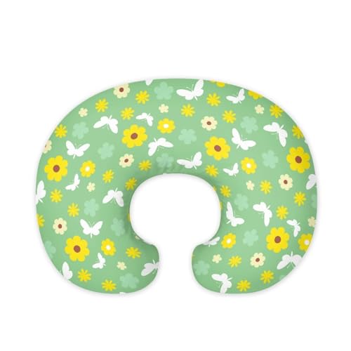 Panskyllis Green Butterfly Daisy Nursing Pillow Detachable Newborn Original Breastfeeding Slipcover Case and Positioner Washable Head Support Protector Cushion Essential with Hidden Zipper
