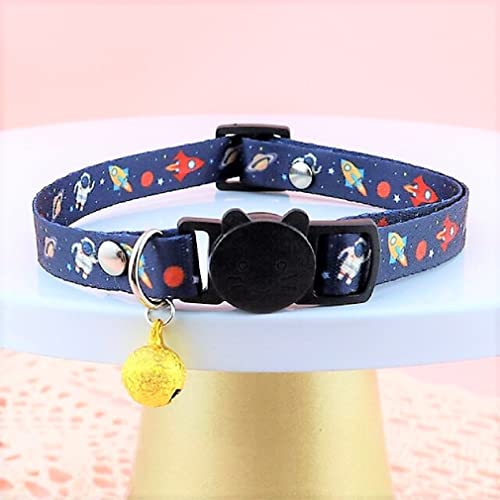 Adjustable Cartoon Patterns Cat Dog Collar with Bell (Spaceships)