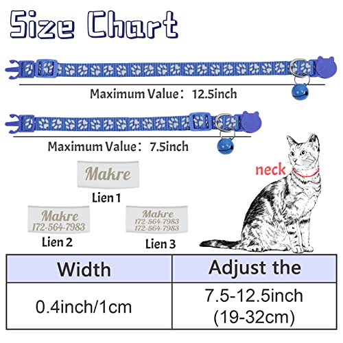 CAMAL 2 Pack Reflective Cat Collar Personalized, Breakaway Cat Collars with Stainless Steel Pet ID Tags Personalized, Custom Cat Collar with Bell for Girls & Boys (Purple)