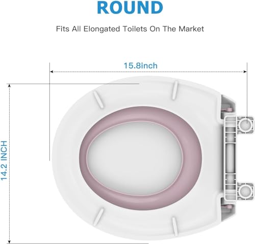 Round Toilet Seat with Built in Potty Training Seat, Potty Training Toilet Seat for Toddlers, Magnetic Kids Seat and Cover, Slow Close and Never Loosen, Fits both Adult and Child, Pink Round