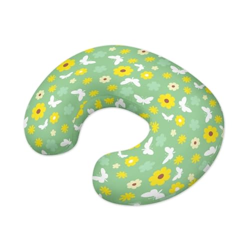 Panskyllis Green Butterfly Daisy Nursing Pillow Detachable Newborn Original Breastfeeding Slipcover Case and Positioner Washable Head Support Protector Cushion Essential with Hidden Zipper