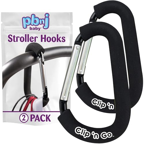 Stroller Hooks for Hanging Diaper Bags - Mommy Stroller Clip and Stroller Accessories Organizer Hook - Large Carabiner Clips for Mom Purse Shopping Grocery Bag and Accessory - (2 Pack) (Carabiner)