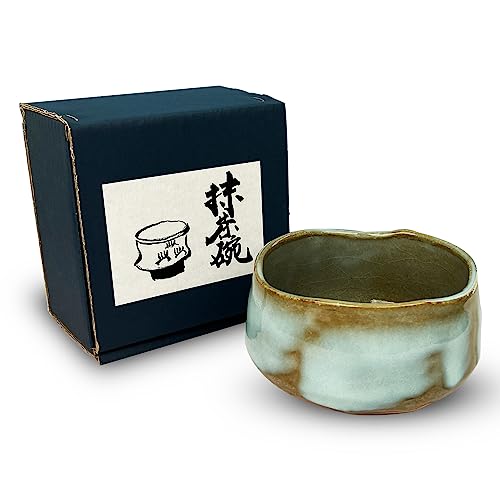 Matcha bowl Chawan, Mino Yaki Pottery Japanese Matcha Tea Cup, Green Tea Cup, Coffee and Soup Cup Made in Japan (Light Blue)