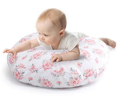 The Peanutshell Nursing Pillow & Cover – Soft Newborn Nursing Baby Girl Pillow Covers, Supportive & Comfortable Breastfeeding, Tummy Time Baby Essentials – Pink Floral