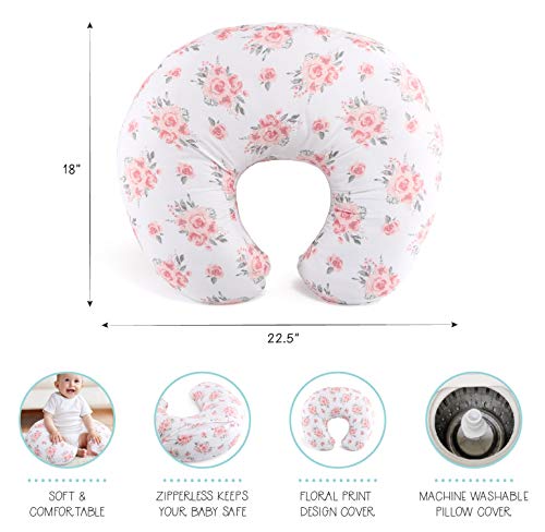 The Peanutshell Nursing Pillow & Cover - Soft Newborn Nursing Baby Girl Pillow Covers, Supportive & Comfortable Breastfeeding, Tummy Time Baby Essentials - Pink Floral