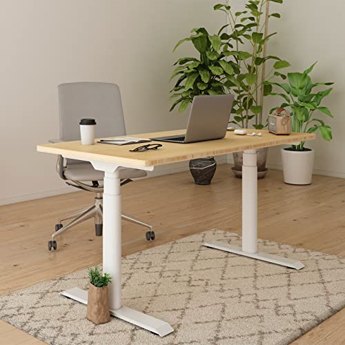 FLEXISPOT E6 Pro Oval Leg Dual Motor 3 Stages Bamboo Electric Standing Desk 72x30 Inch Whole-Piece Board Height Adjustable Electric Sit Stand Up Desk(White Frame + Bamboo Desktop)