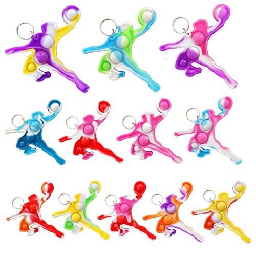 24 Packs Bulk Sports Backpack Mini Pop Keychain fidgets Bubble Toys Children Classroom Students Gifts from Teacher, Birthday summer party favors