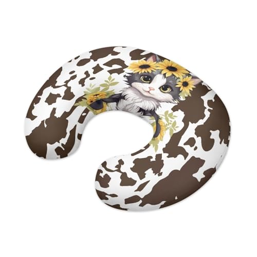 Panskyllis Sunflower Cow Cat Nursing Pillow Detachable Newborn Original Breastfeeding Slipcover Case and Positioner Soft Head Support Protector Cushion Essential with Hidden Zipper Easy to Use