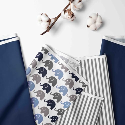 Bacati - Elephants 4 pc Nursing/Feeding Set Pillow Cover, Polyfilled Insert Pillow and 2 Burp Made with Ultra-Soft 100% Cotton Fabric in a Fashionable Two-Sided Design (Blue/Grey)