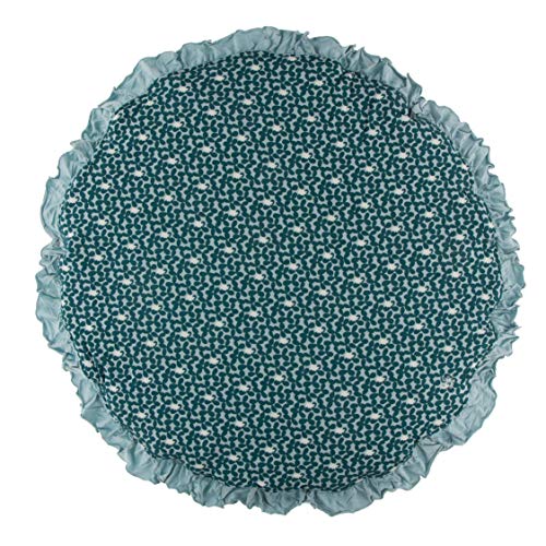 KicKee Pants Printed Ruffle Fluffle Padded Playmat, Round Fabric Baby Play Mat for Tummy Time to Crawling, Cozy Soft Made from Viscose from Bamboo (Jade Running Buffalo Clover - One Size)
